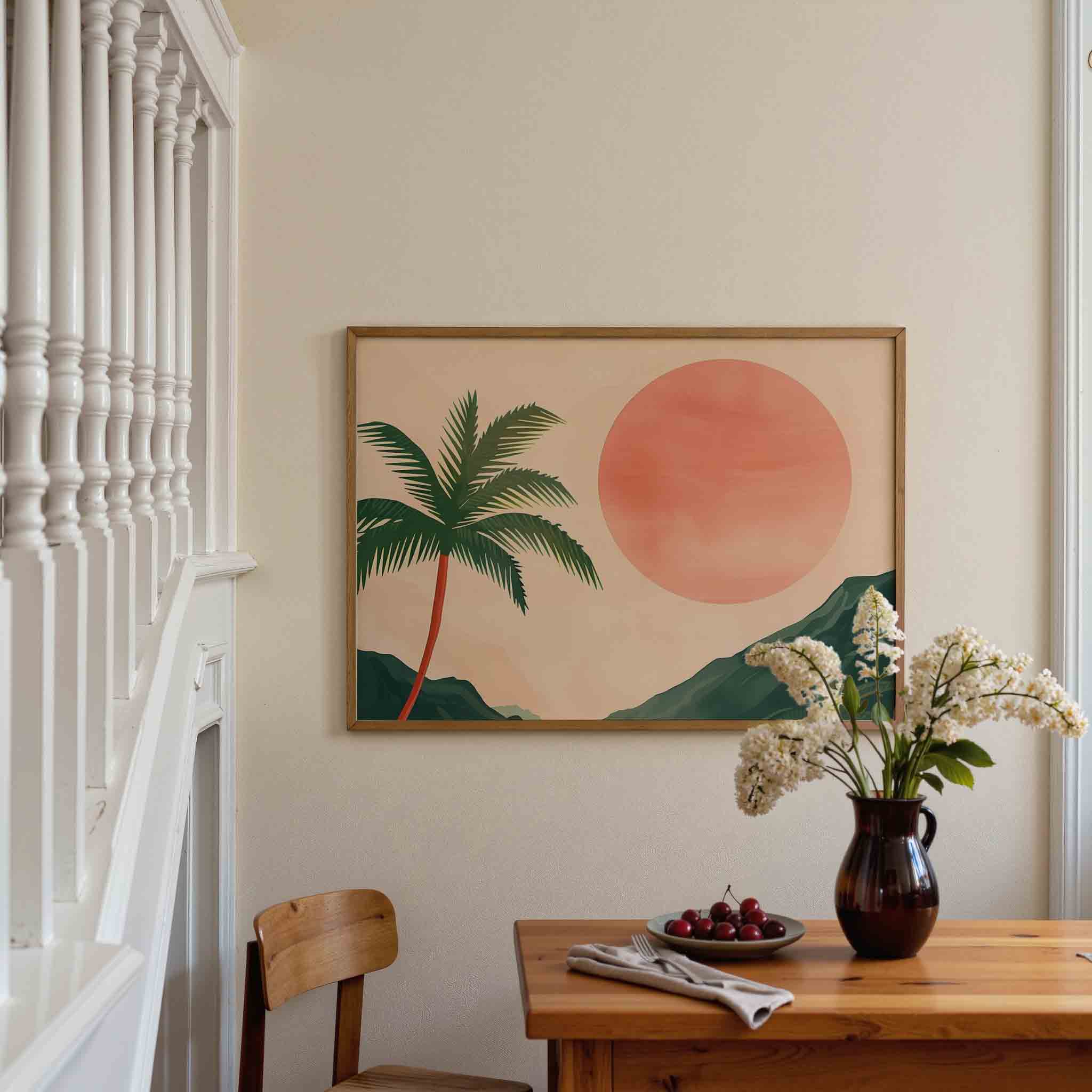 Palmboom en zon Poster