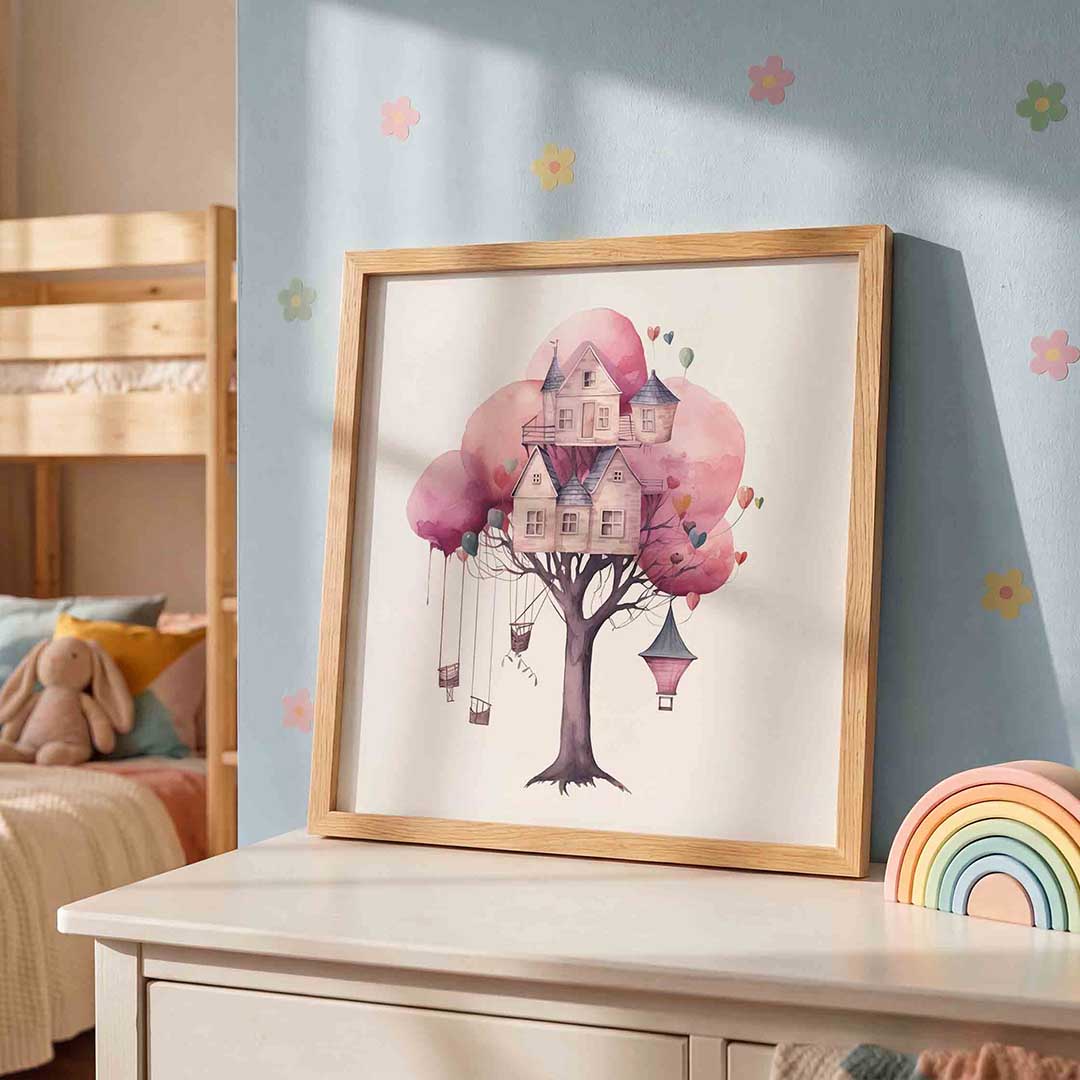 Boomhuis met ballonnen Poster