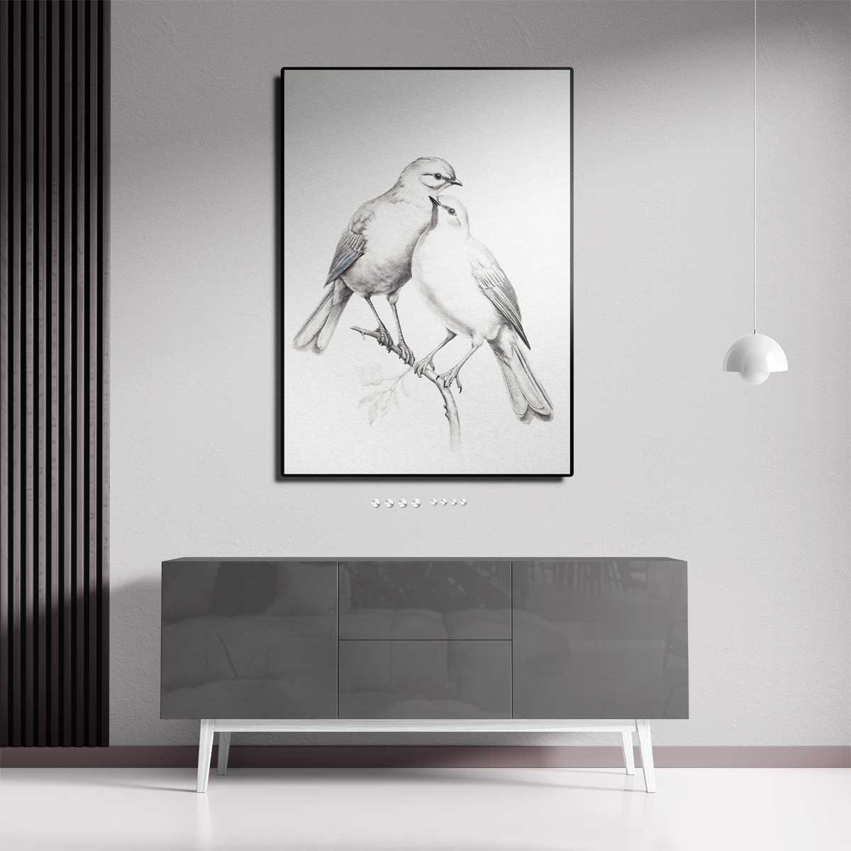 Romantische Vogelschets Kunstwerk-canvas-dibond-plexiglas-wanddecoratie-WallArtistic