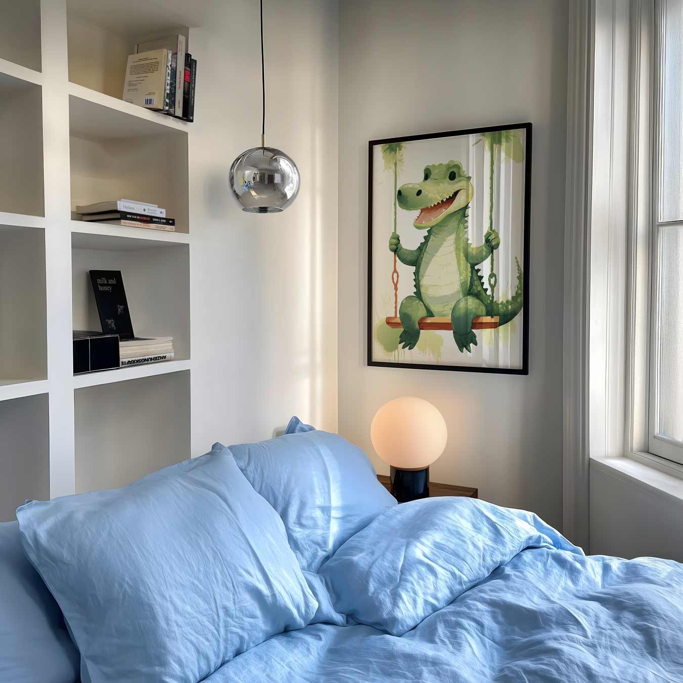 Krokodil op Schommel Poster-WallArtistic