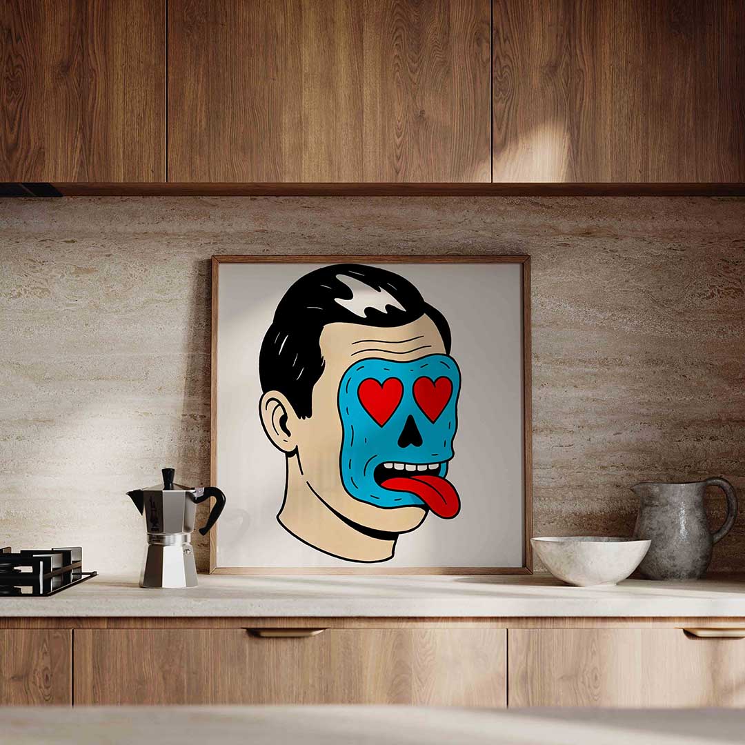 Blauw masker met rode harten Poster
