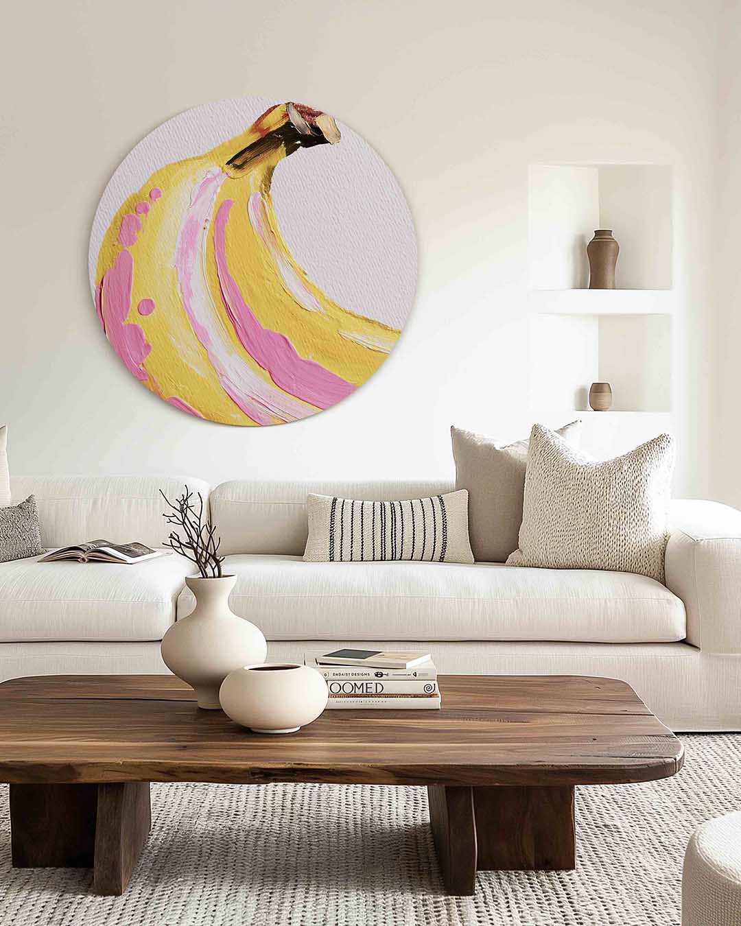 Banaan met roze accenten Muurcirkel