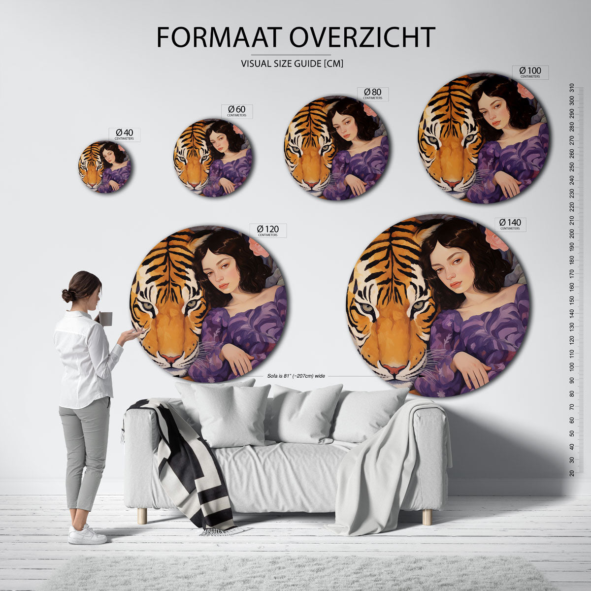 Tijger en vrouw Muurcirkel