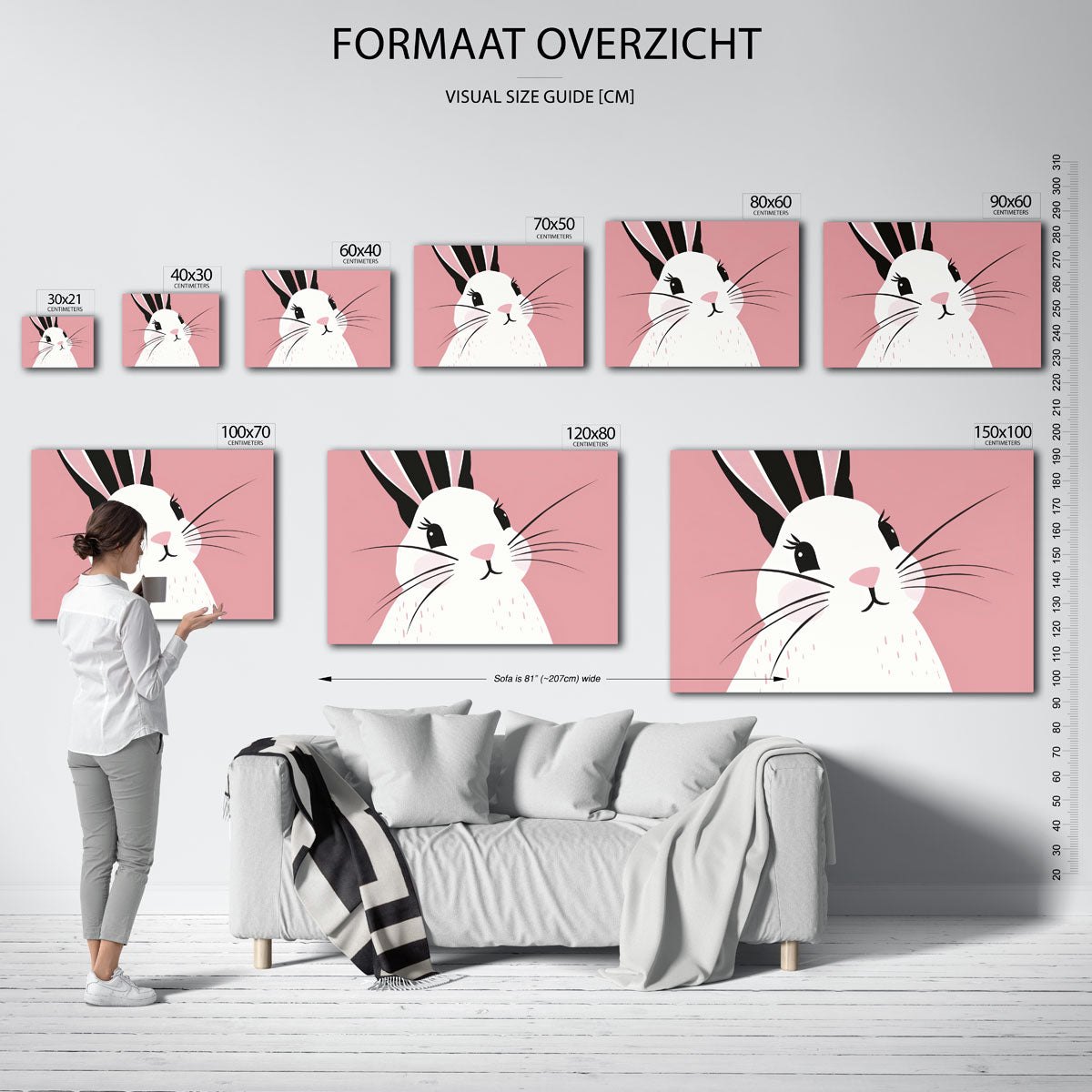 Konijn met roze achtergrond Poster
