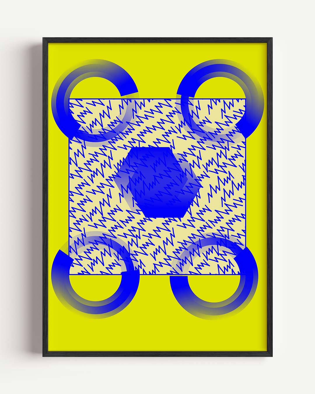 Vrolijke Geel-Blauw Abstracte Kunstposter-WallArtistic
