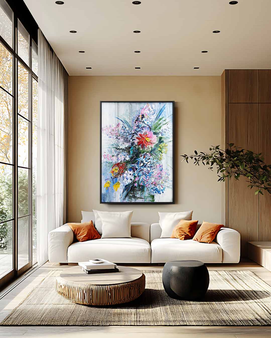 Bloemenzee in Kleurrijke Borstelstreken Kunstwerk-canvas-dibond-plexiglas-wanddecoratie-WallArtistic