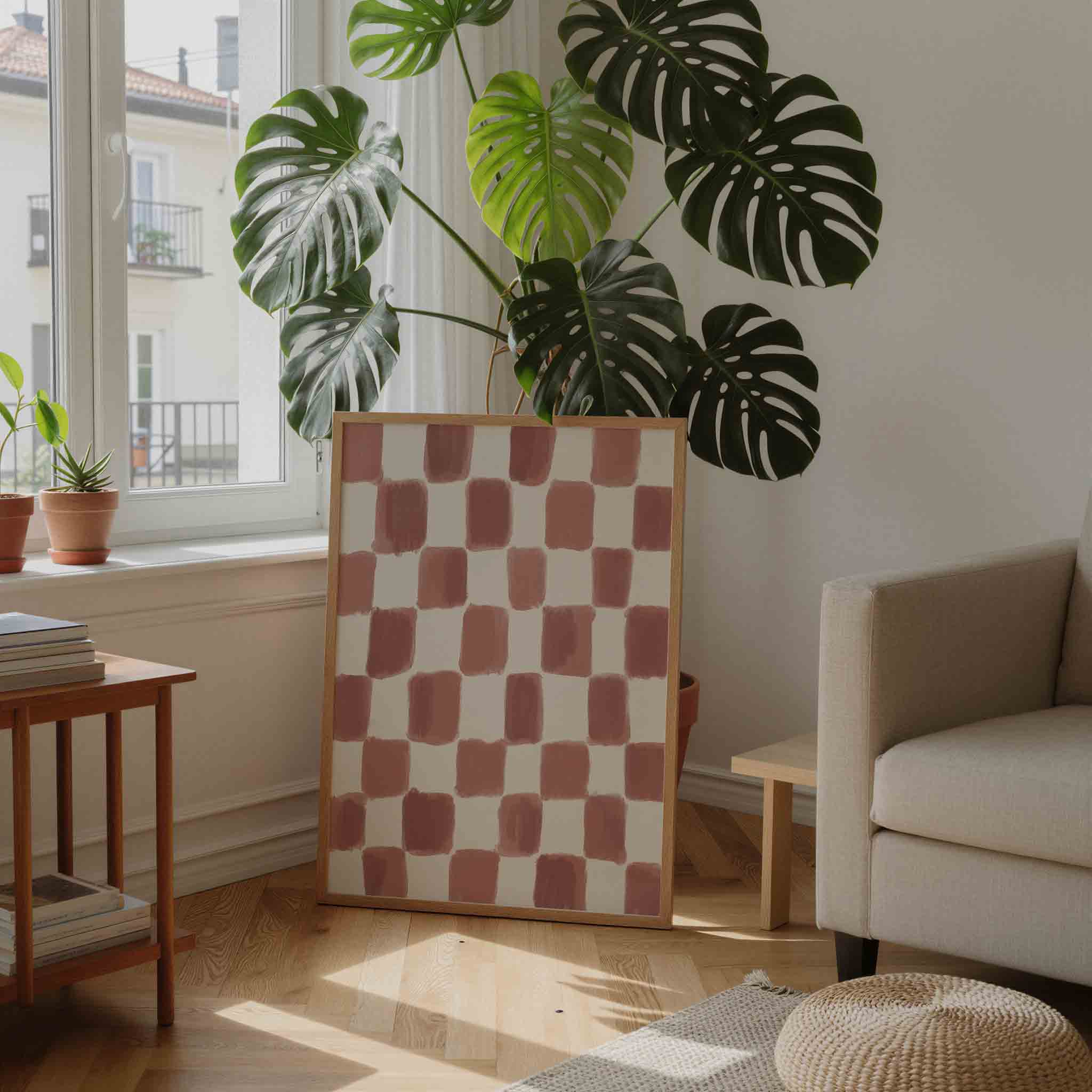 Geruite beige Poster