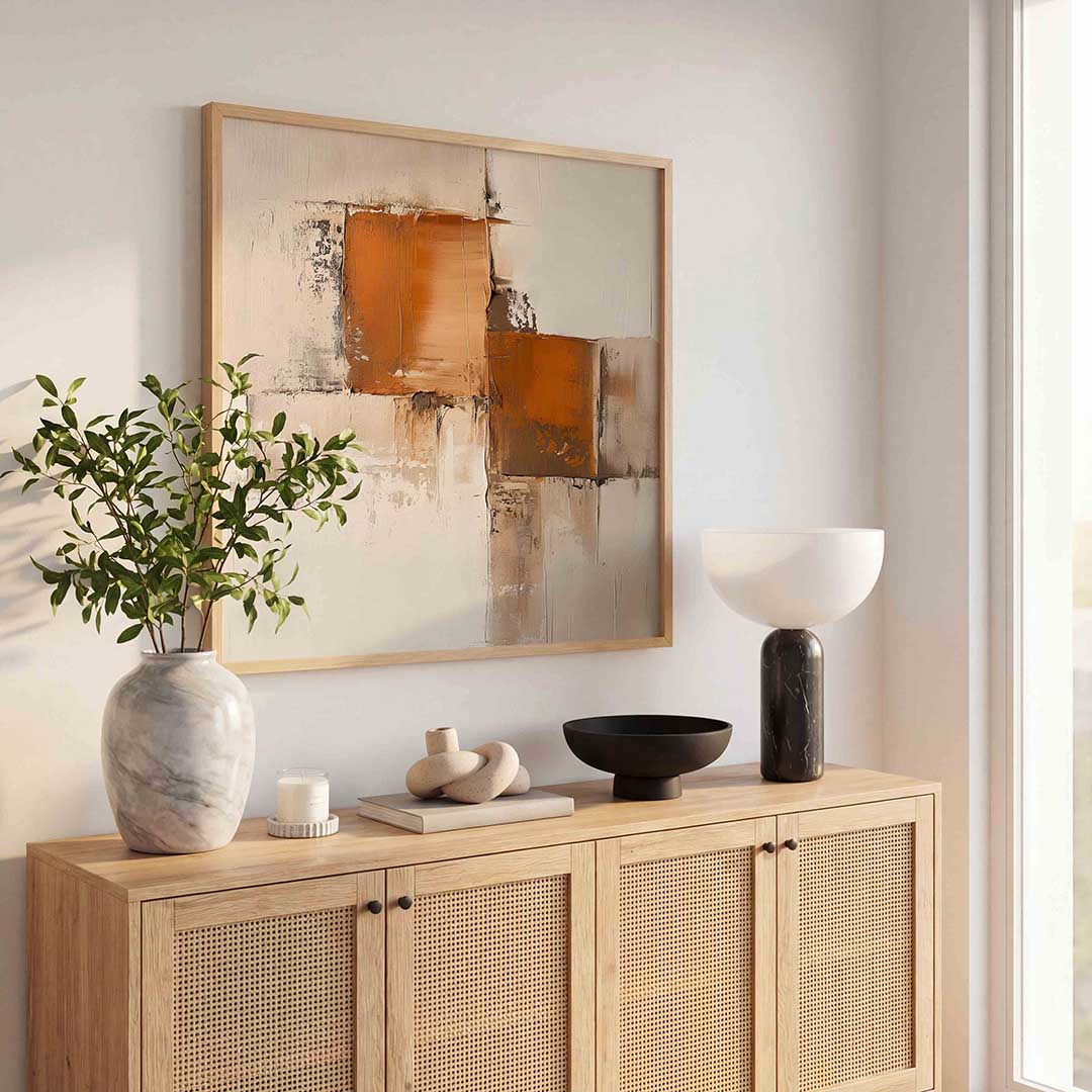 Abstracte beige en oranje Poster
