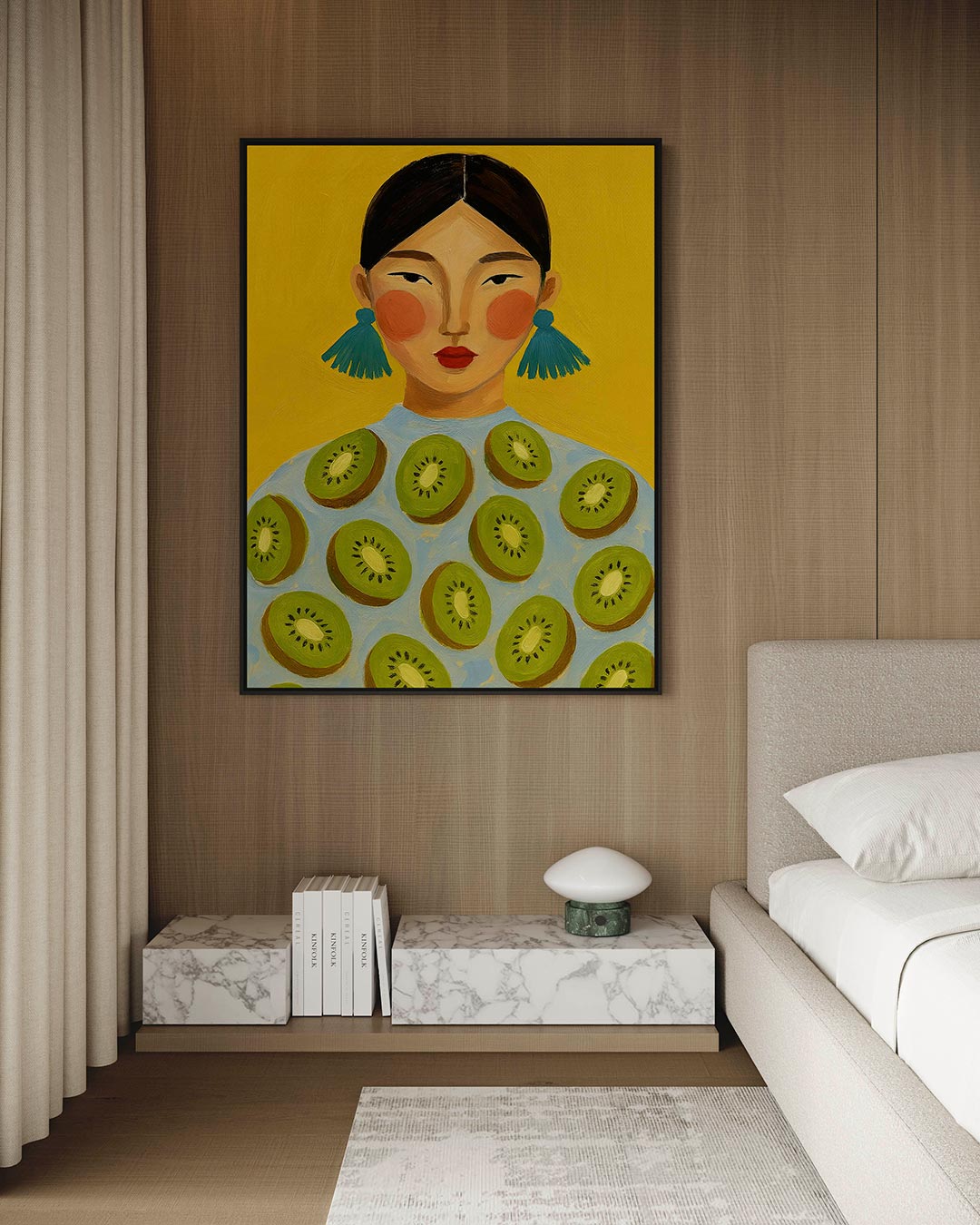 Vrouw met kiwi's Kunstwerk