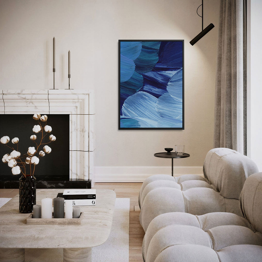 Dynamische blauwe borstels Kunstwerk