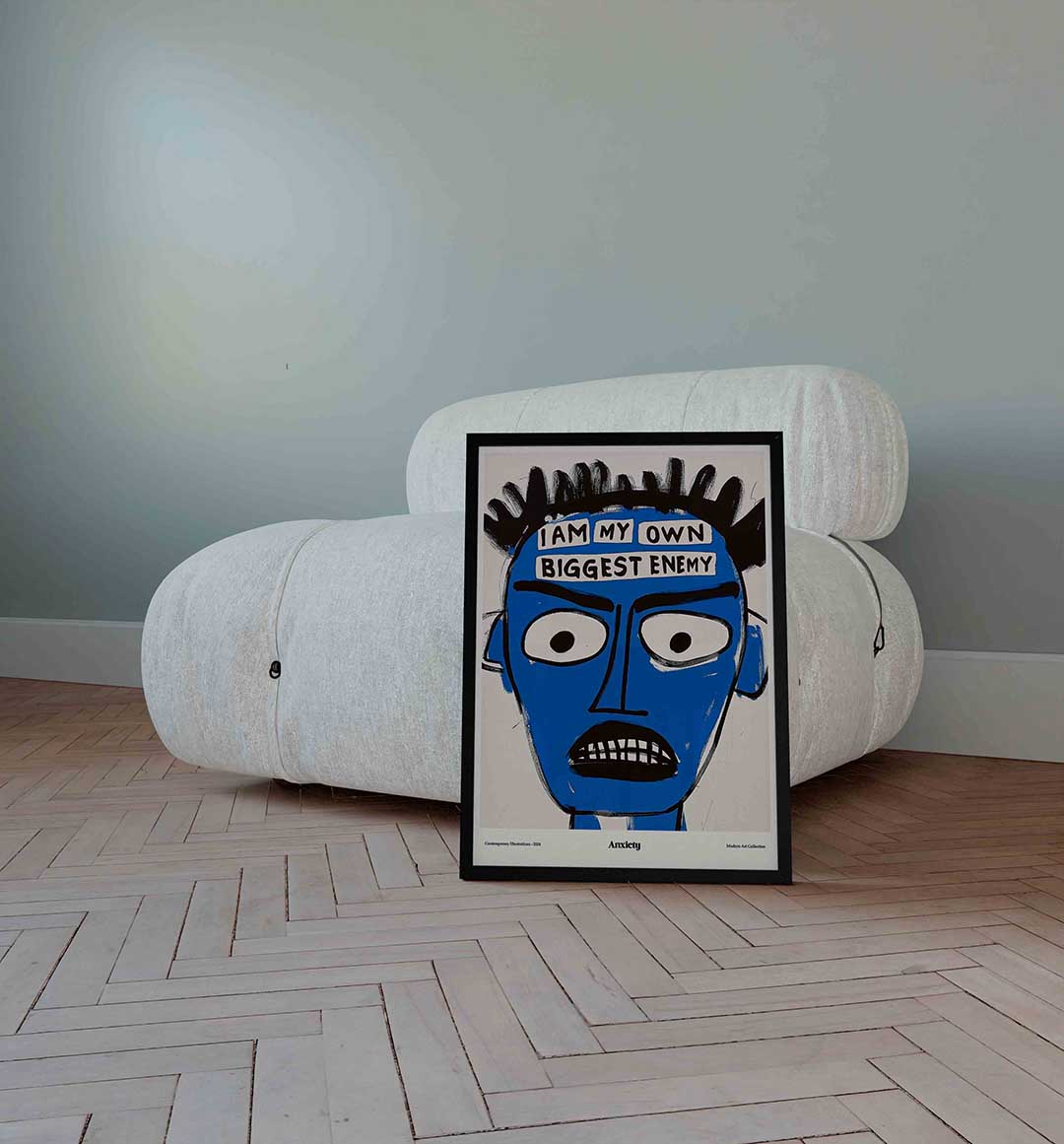 Blauw gezicht met tekst Poster