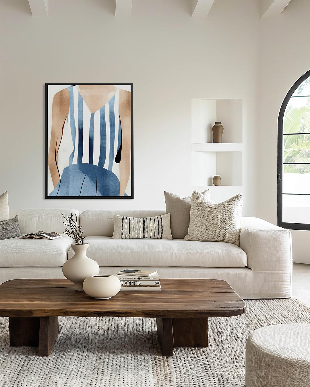 Gestreepte blauwe compositie Kunstwerk