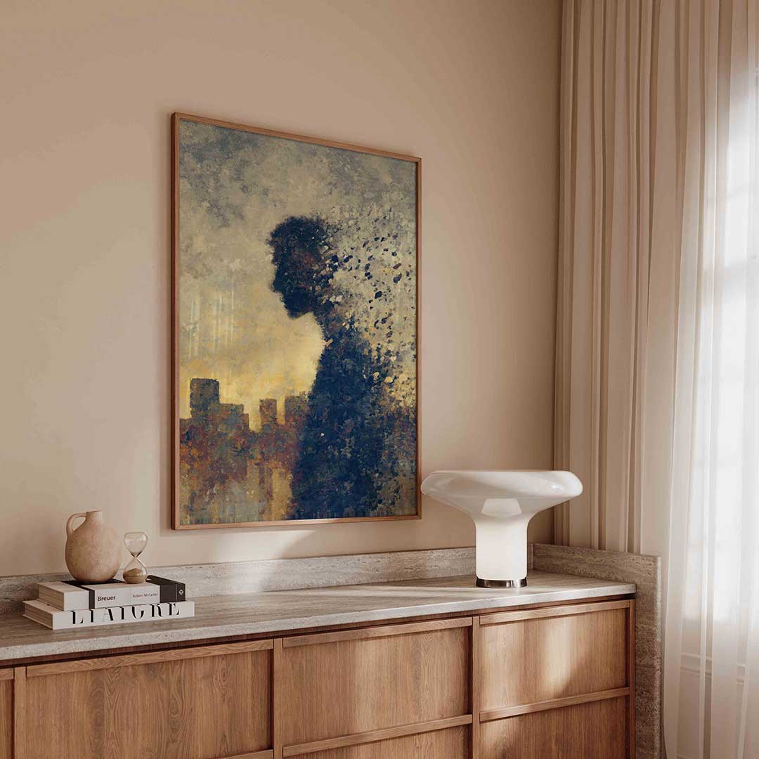 Silhouet met stad Poster