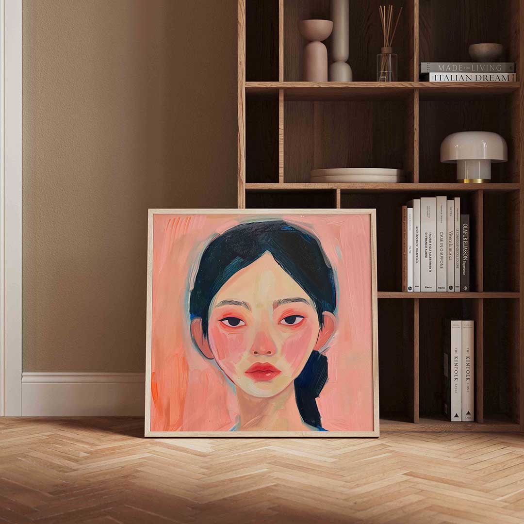 Portret met roze achtergrond Poster