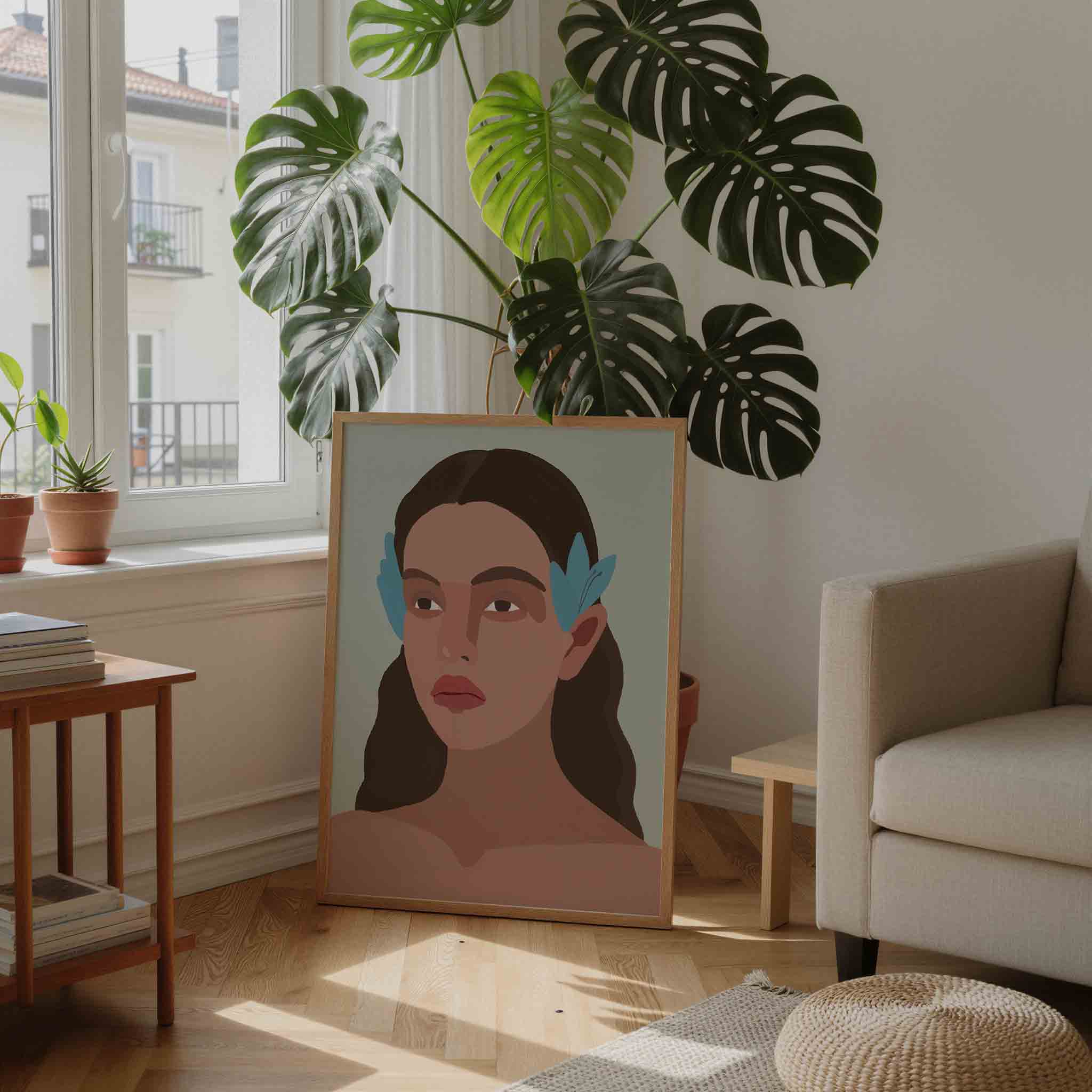 Vrouw met blauwe accenten Poster