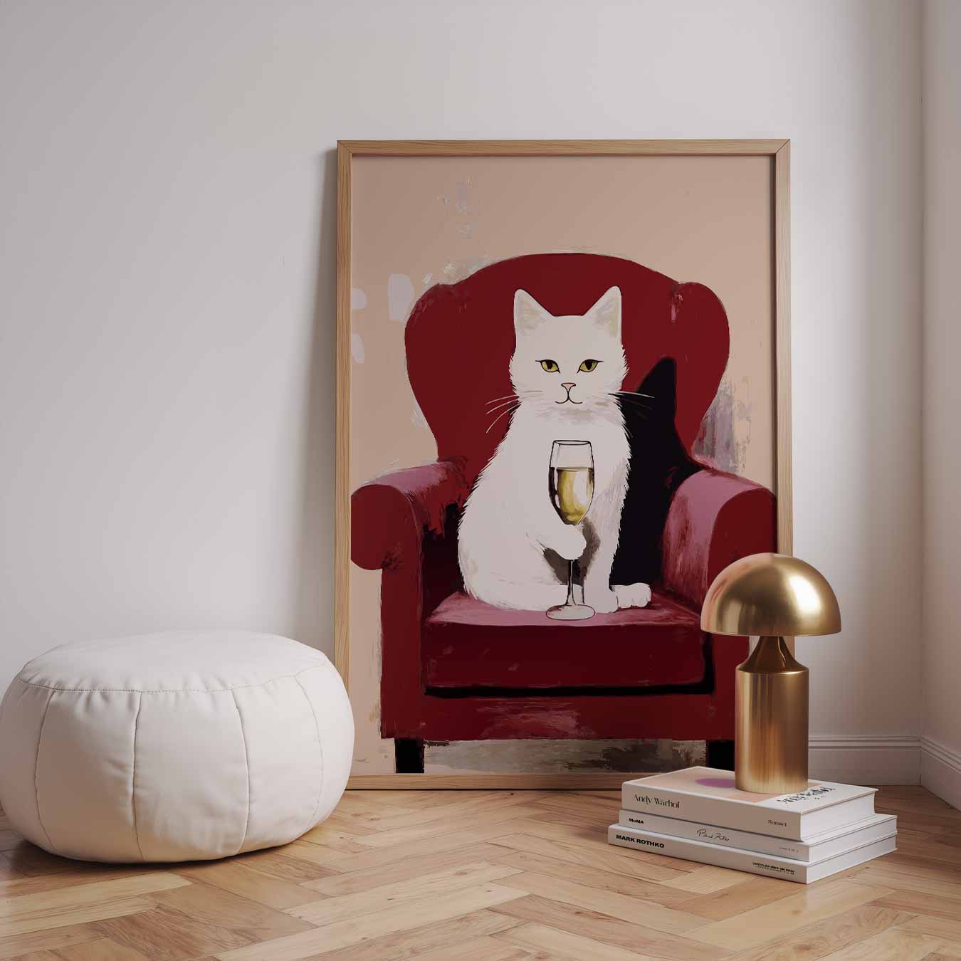 Relaxte Kat met Champagne Poster-WallArtistic