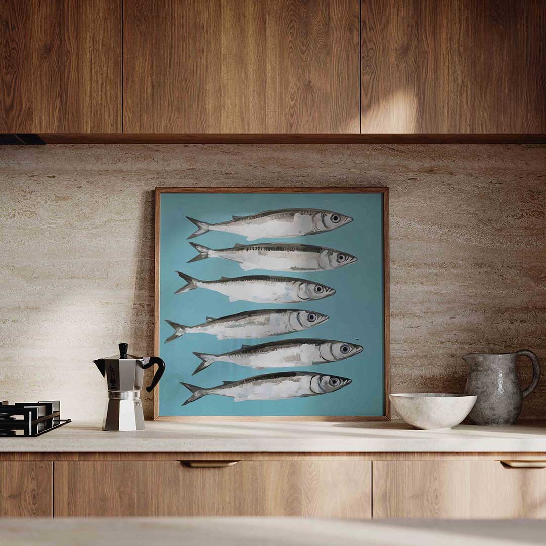Vissen op blauwe achtergrond Poster