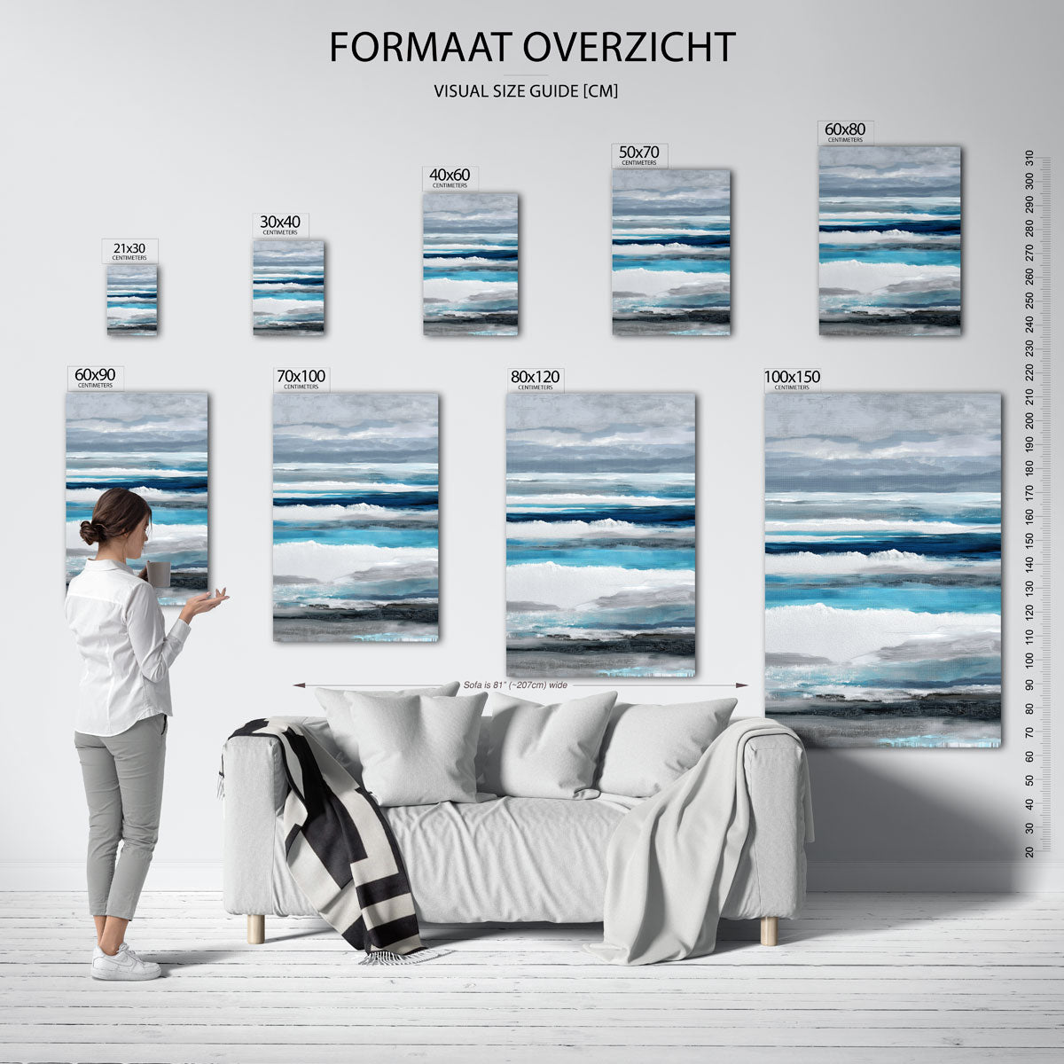 Horizontale lijnen in blauw en grijs Poster