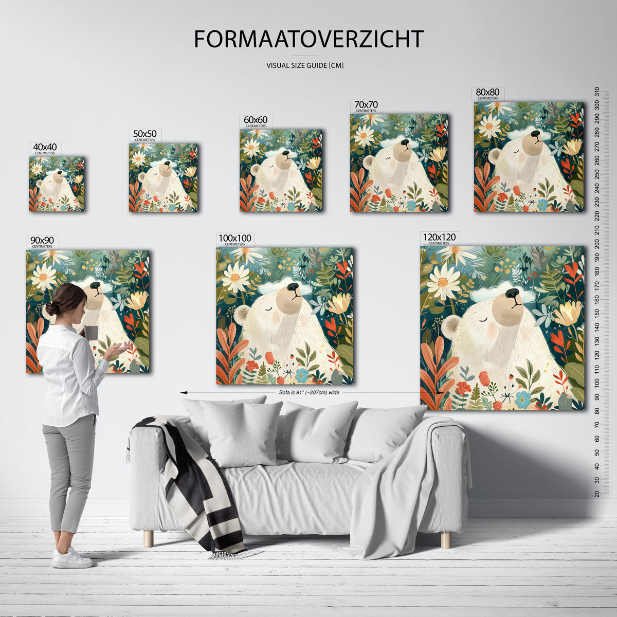 Witte beer en bloemen Poster