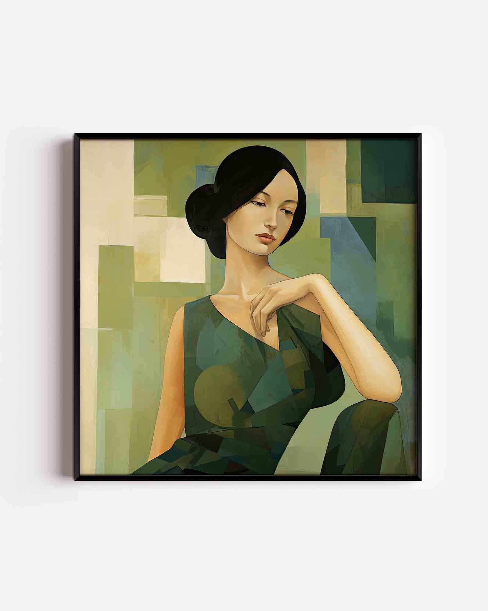 Vrouw in groene tinten Poster