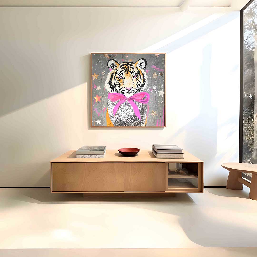 Tijger met roze strik Poster