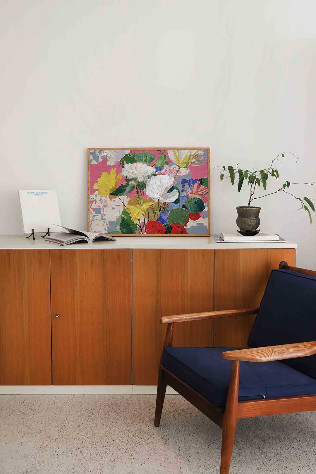 Bloemen op roze achtergrond Poster