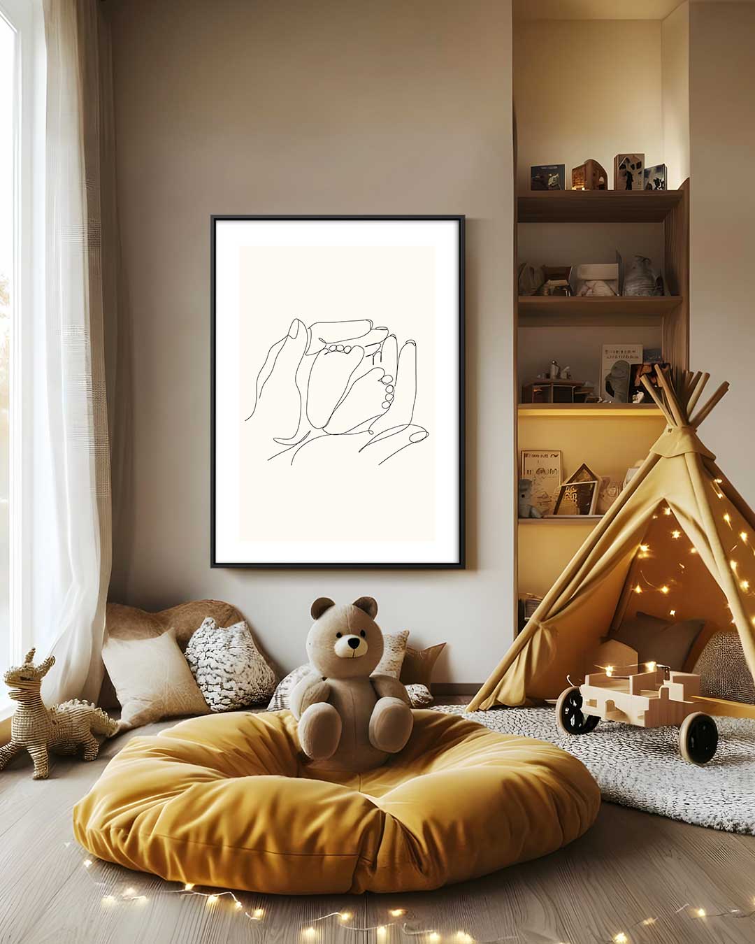 Minimalistische Linie Handen en Voeten Kunstwerk-canvas-dibond-plexiglas-wanddecoratie-WallArtistic