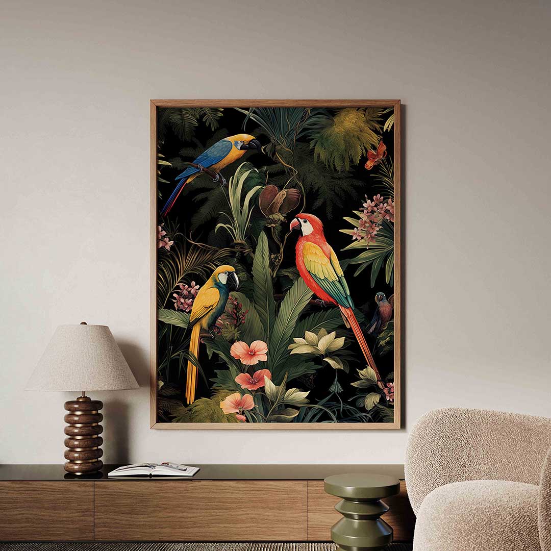 Papegaaien en planten Poster