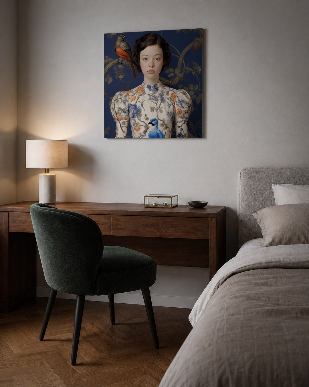 Vogels en bloemen portret Kunstwerk