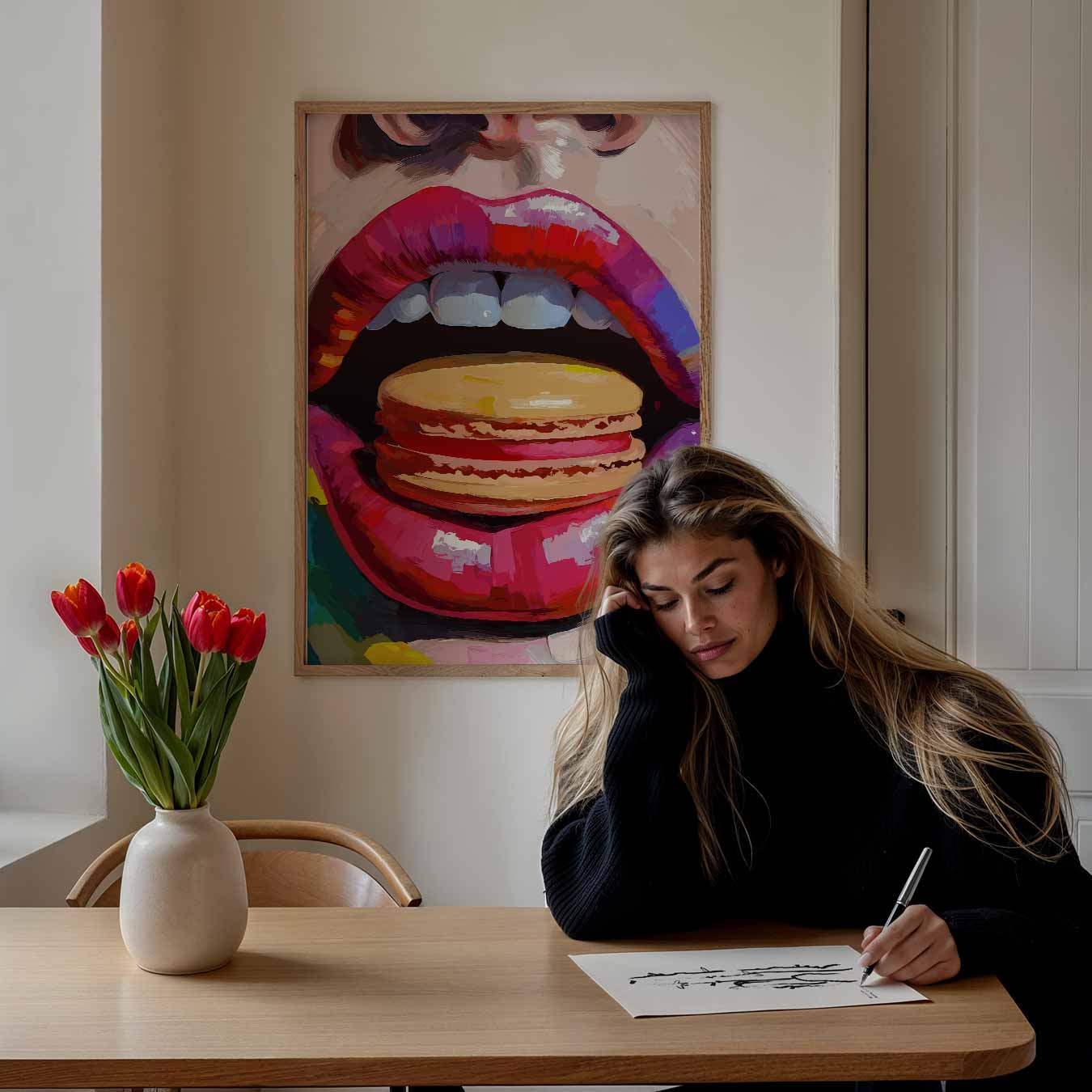 Kleurrijke Lippen Met Macaron Poster-WallArtistic