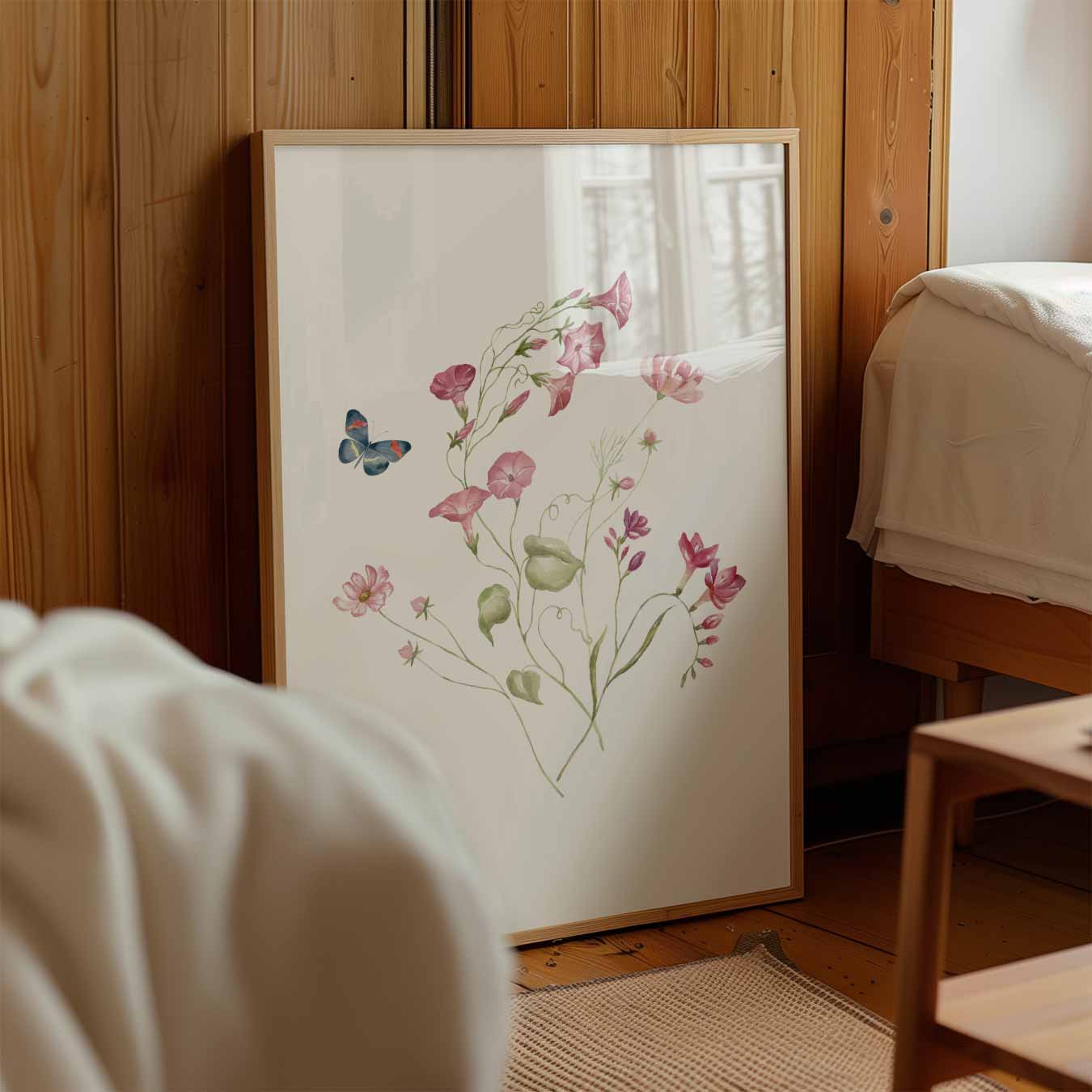 Bloemen en Vlinder Waterverf Poster-WallArtistic