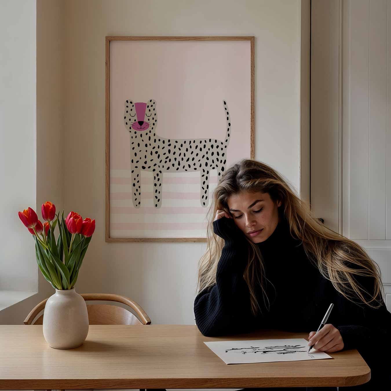Vrolijke Luipaard Illustratie Poster-WallArtistic