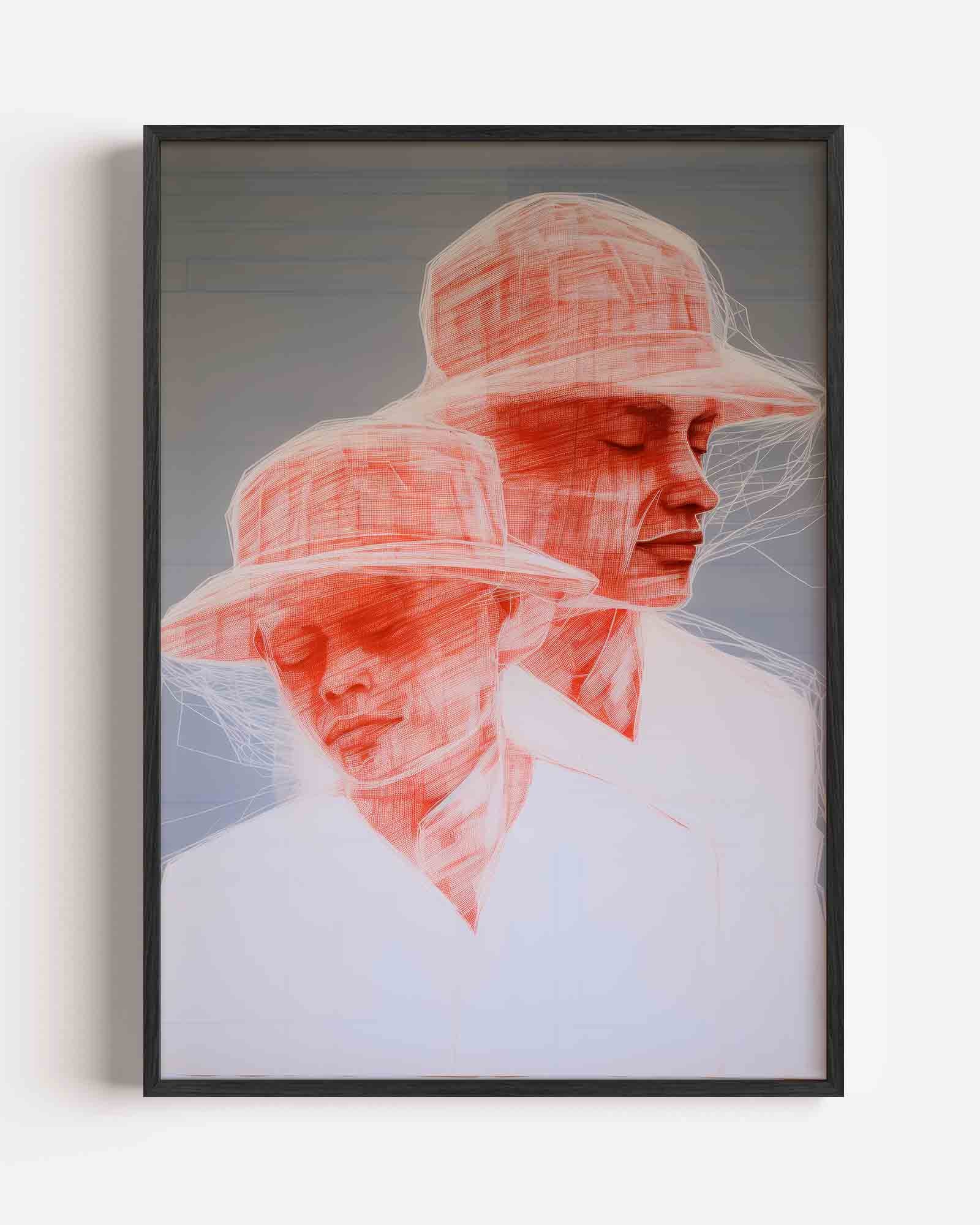 Twee figuren met hoeden Poster