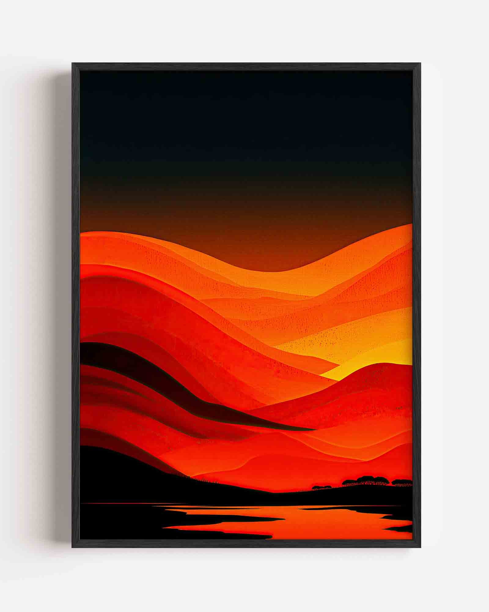 Golvende rode en oranje heuvels Poster