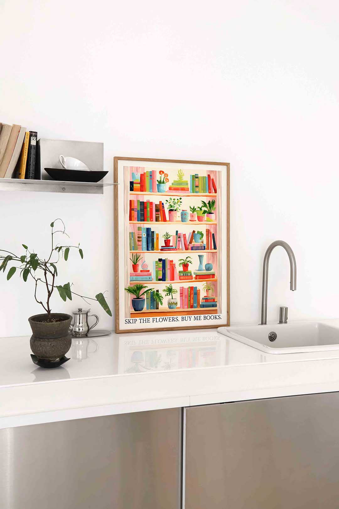Boekenplank met planten Poster