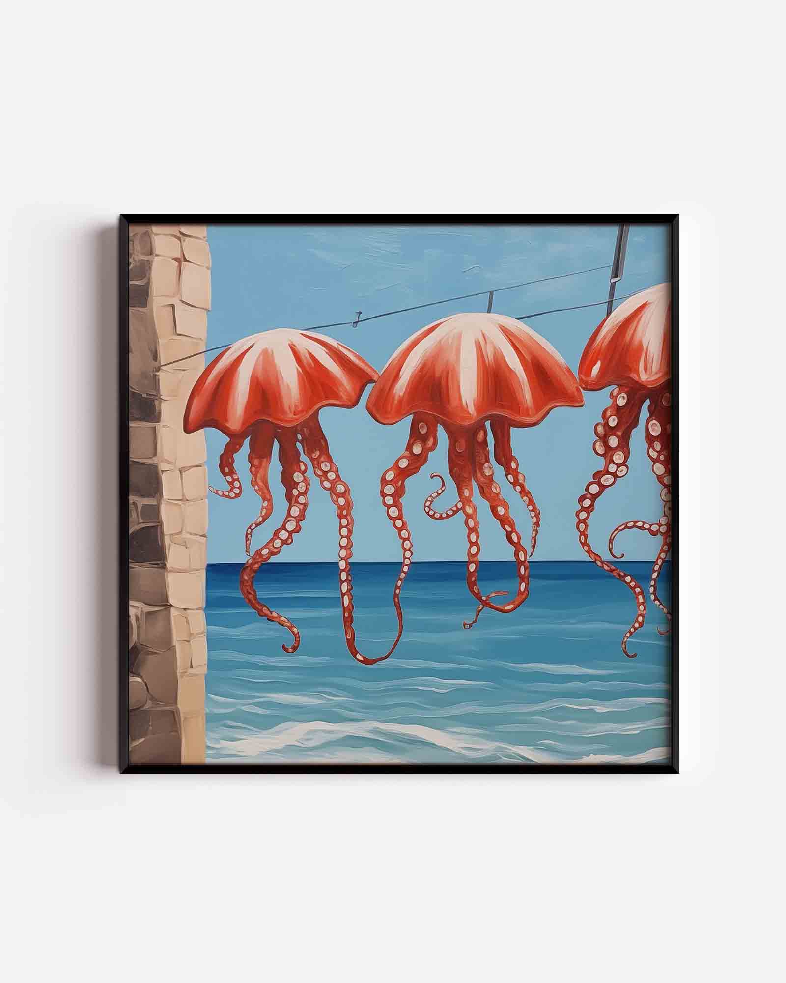 Rode kwallen boven zee Poster