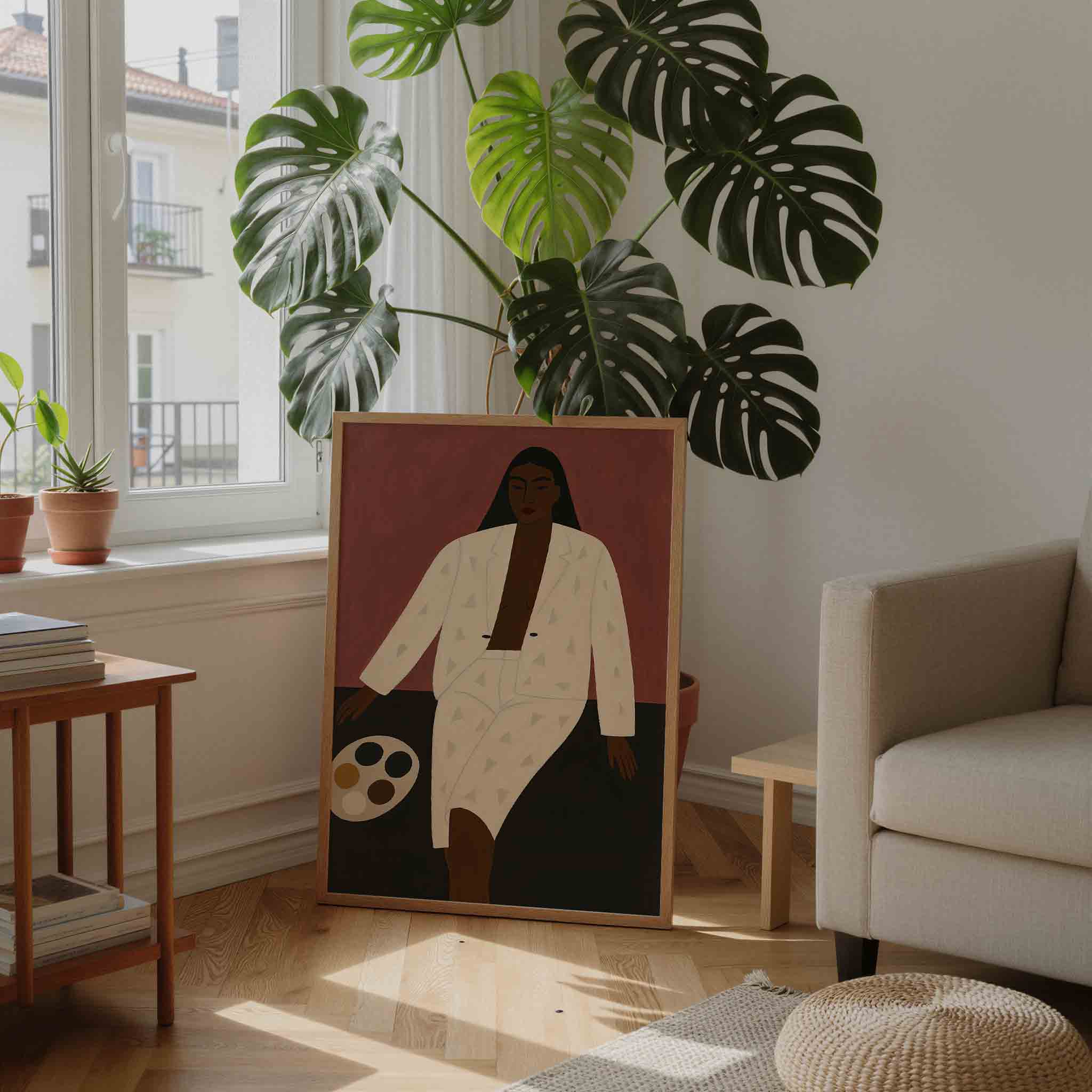 Vrouw in wit pak Poster