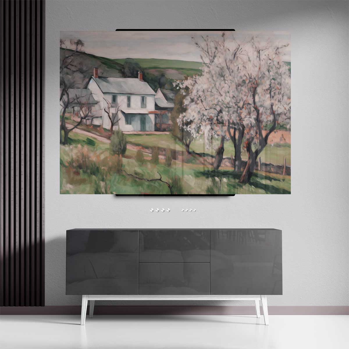Lentehuis met Bloesem Kunstwerk-canvas-dibond-plexiglas-wanddecoratie-WallArtistic