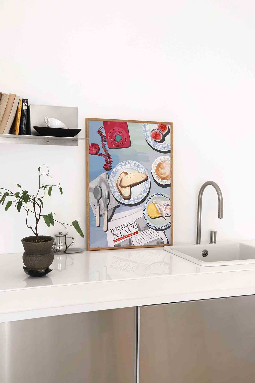 Ontbijttafel met telefoon Poster
