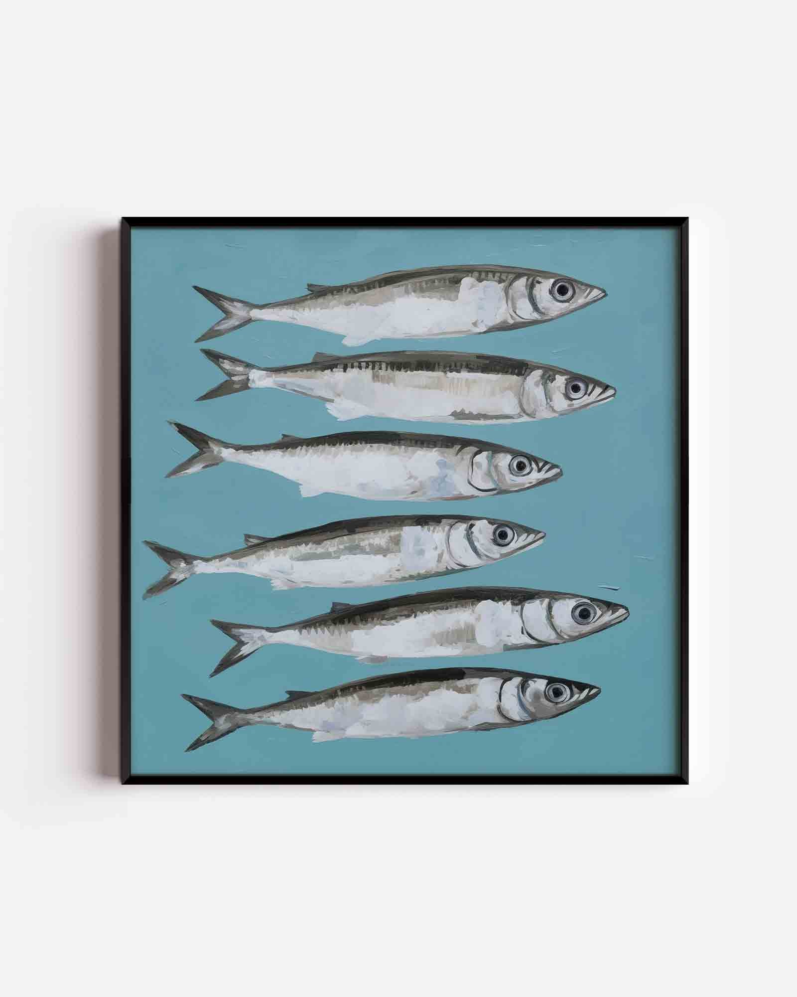 Vissen op blauwe achtergrond Poster