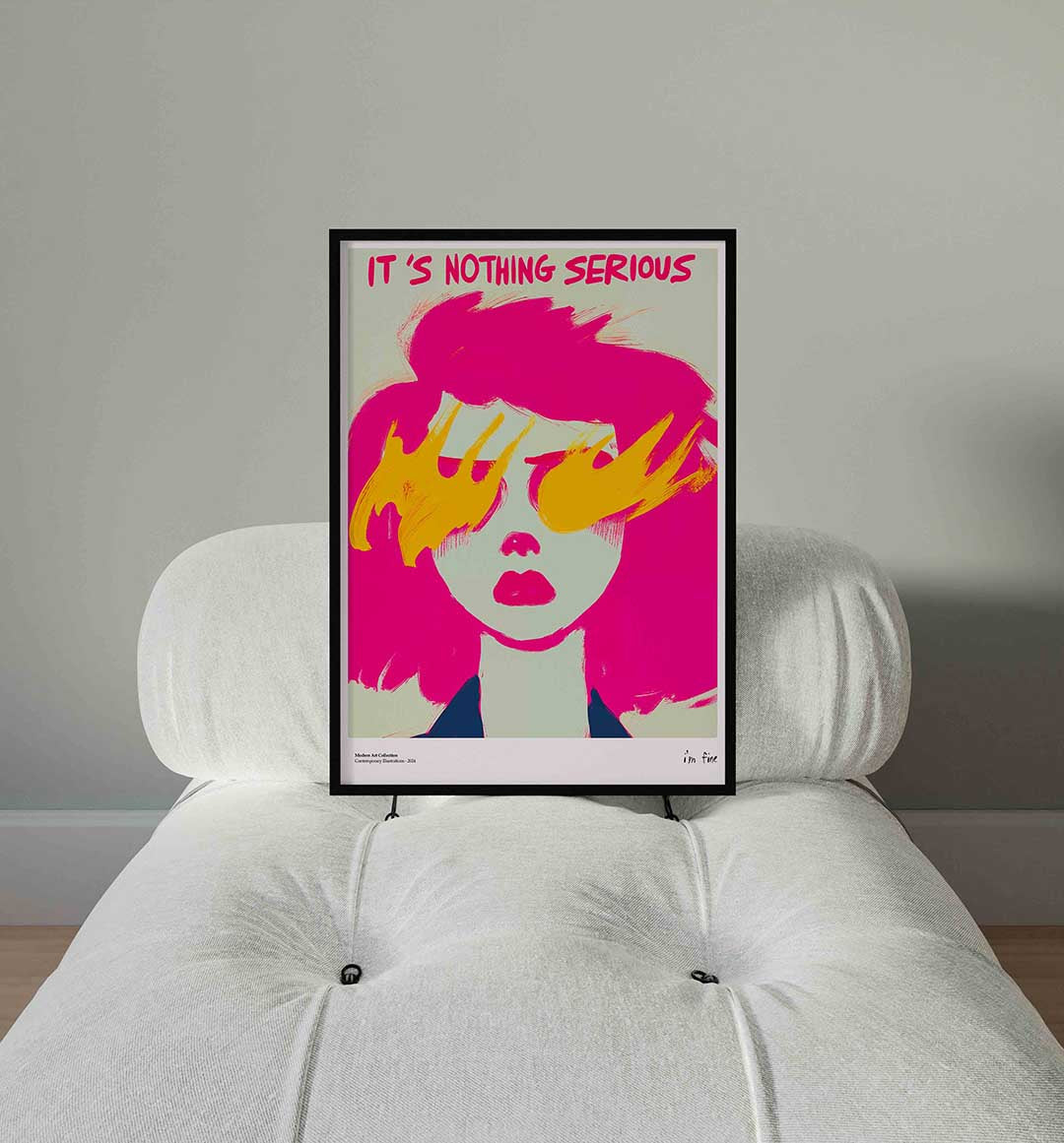 Portret met roze en geel Poster