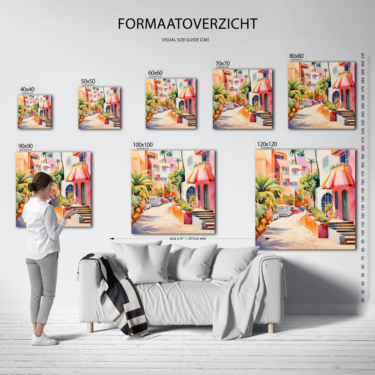 Zonnige straat met palmbomen Poster