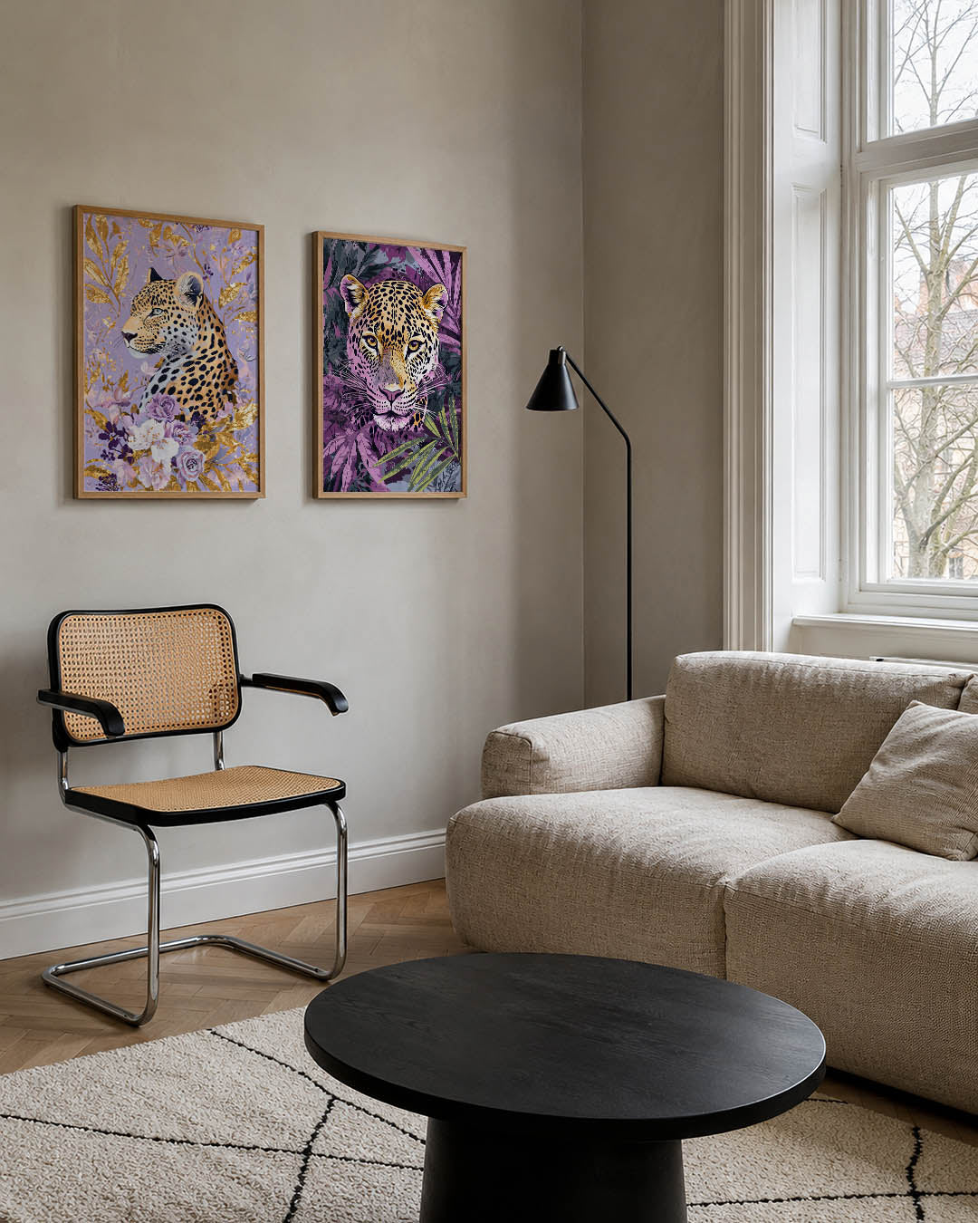 Luipaard en bloemen Posterset