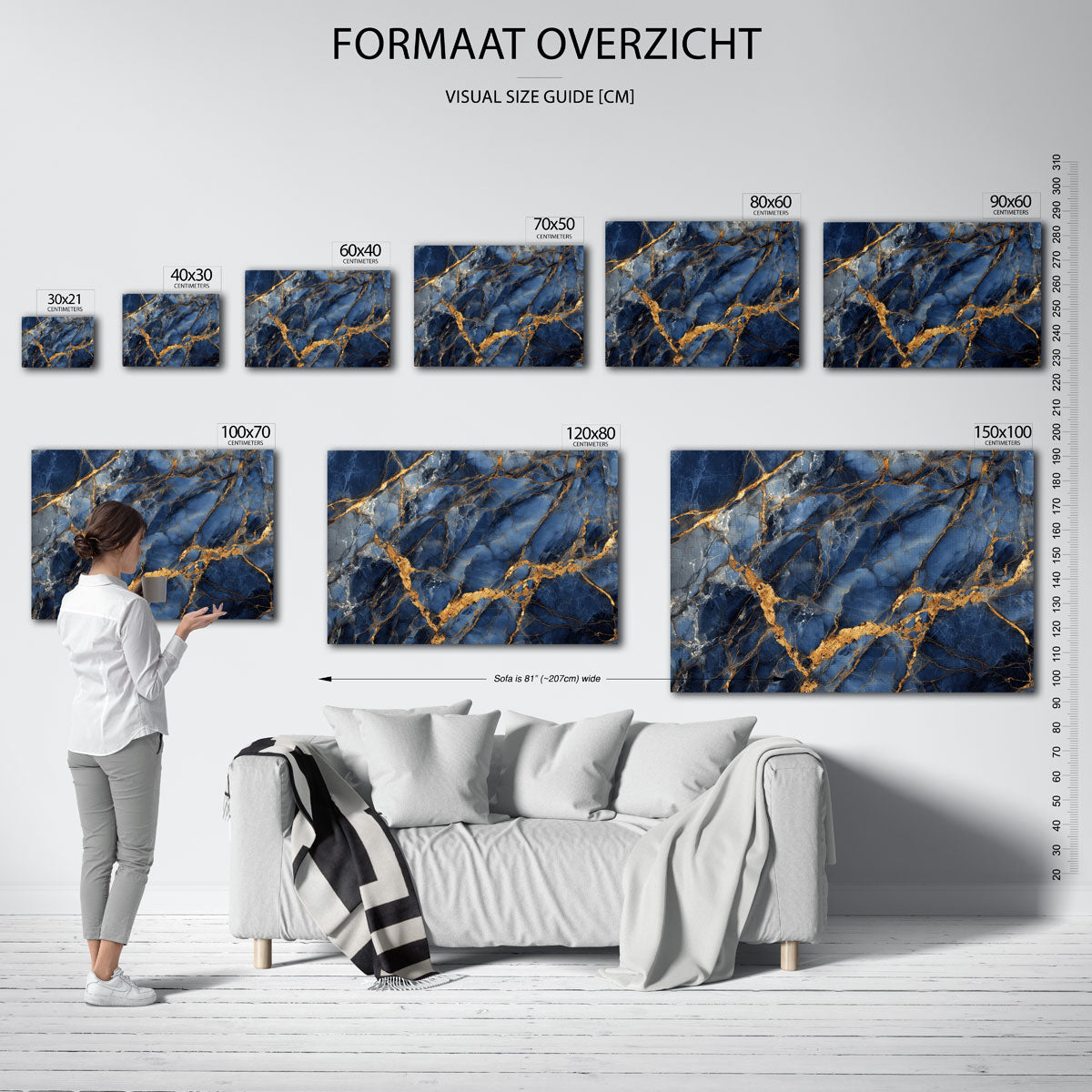 Blauw en goud marmer Poster