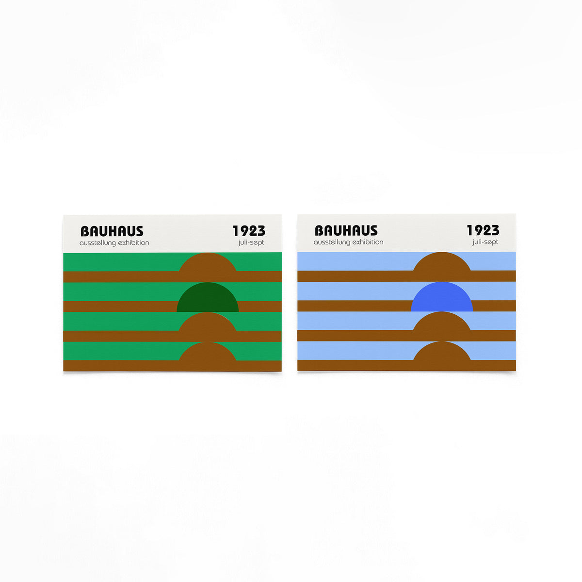 Twee landscape posters met halve cirkels en horizon als vrijstaande productfoto