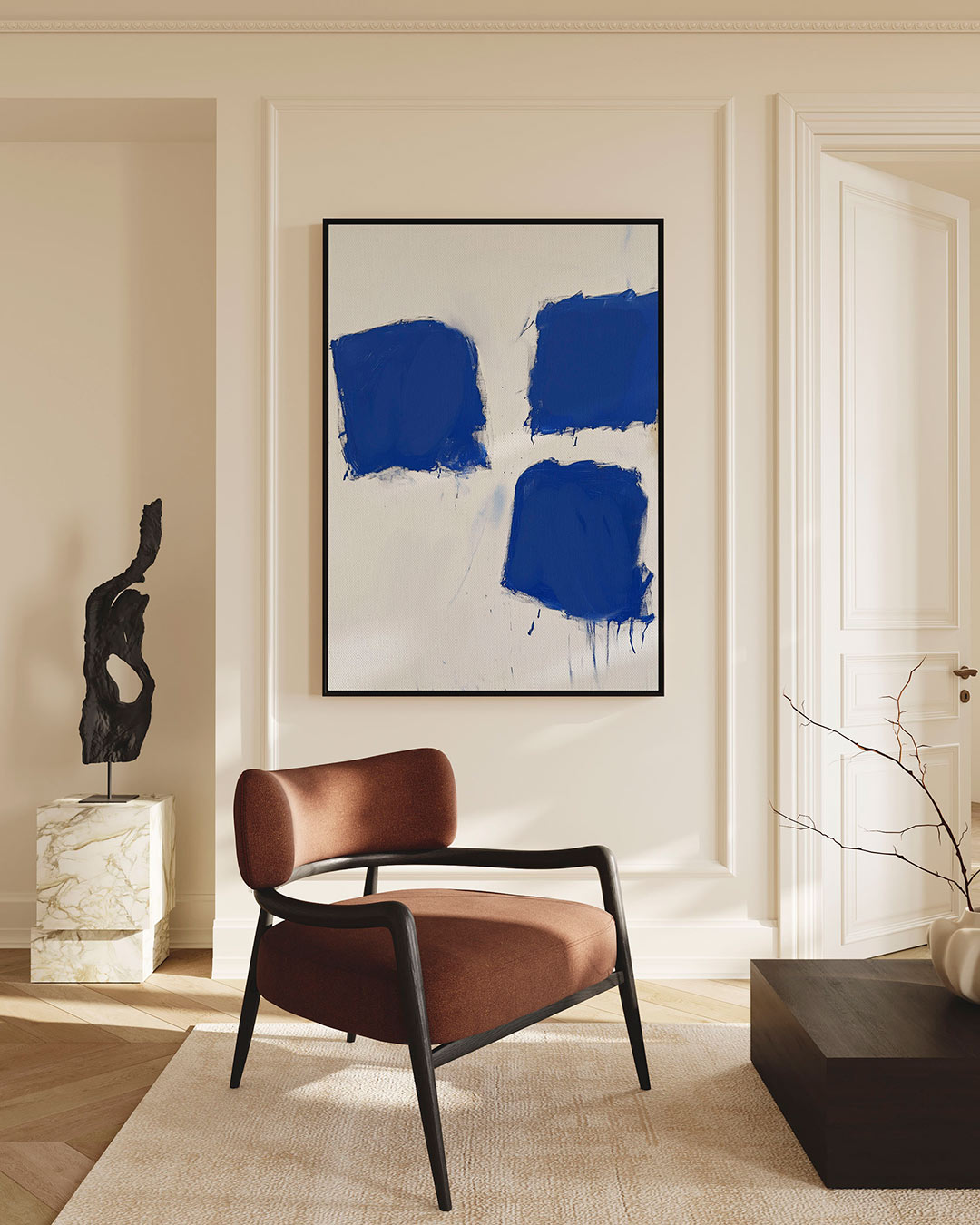 Dynamische blauwe vormen Kunstwerk