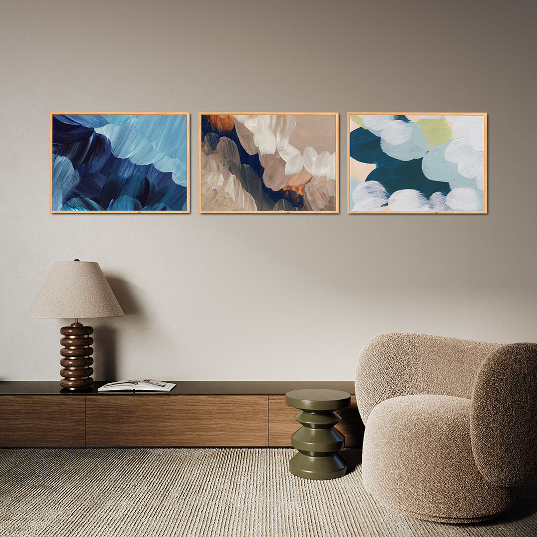 Blauwe borstelstreken Posterset
