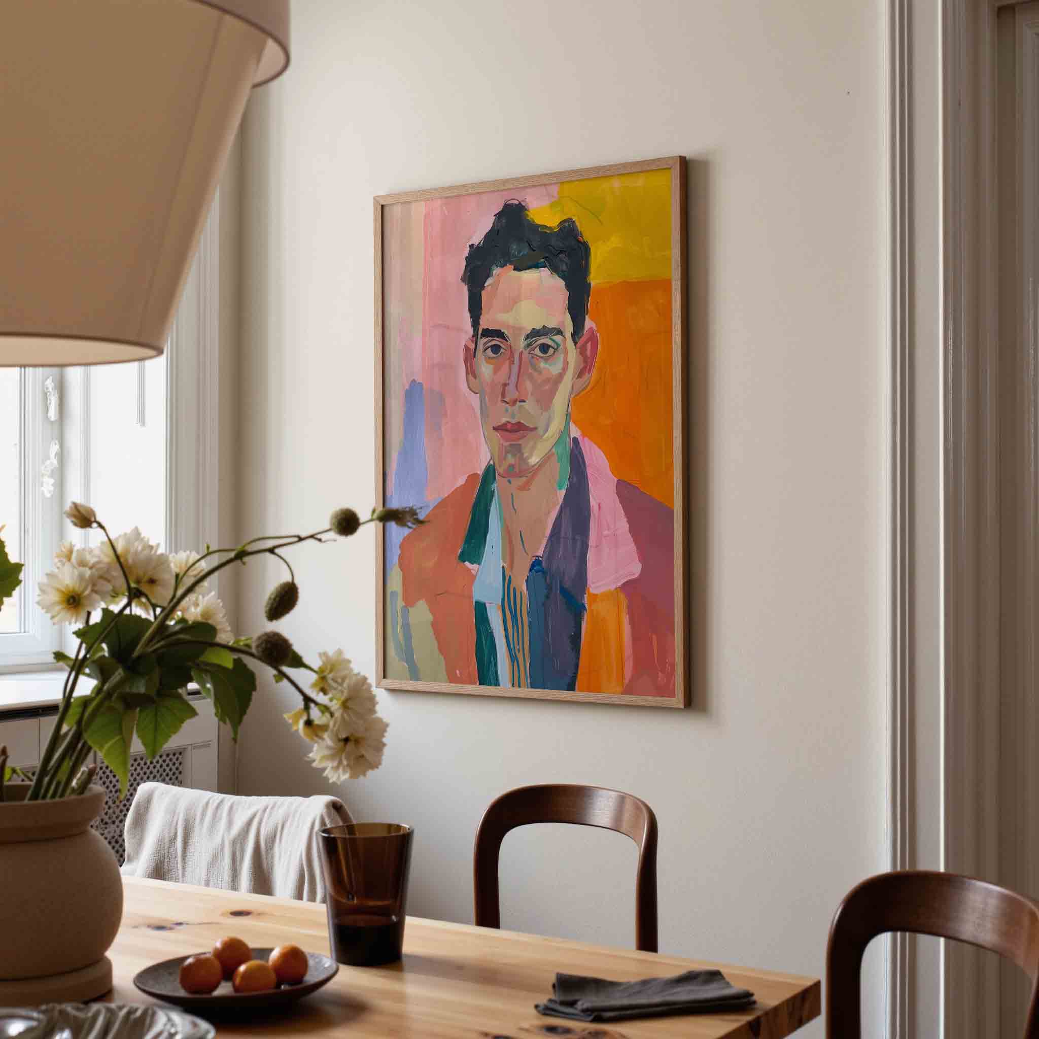 Portret met kleurrijke achtergrond Poster