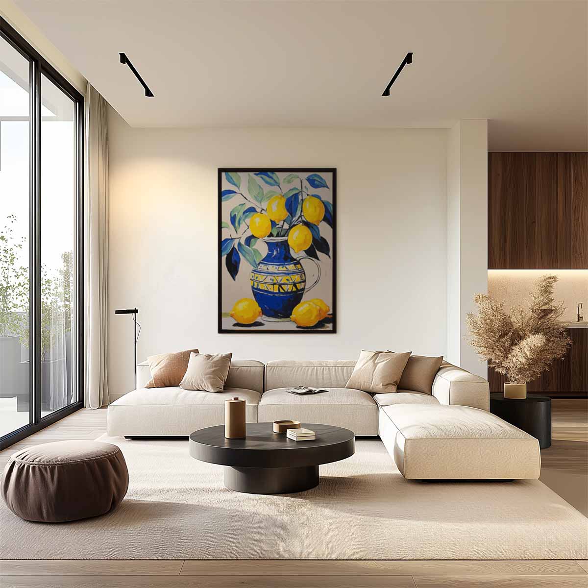 Citroenvaas met Levendige Bladeren Kunstwerk-canvas-dibond-plexiglas-wanddecoratie-WallArtistic