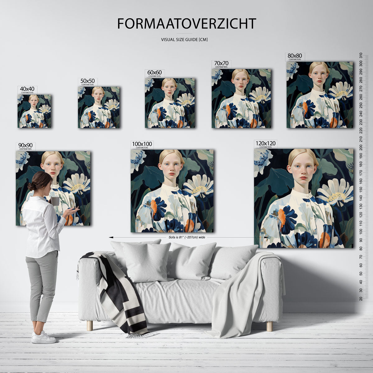 Vrouw met bloemenachtergrond Poster